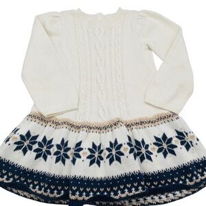 Gymboree Holiday Snowflake Fair Isle Knit‎ Sweater Dress Cream Navy Preppy 4T